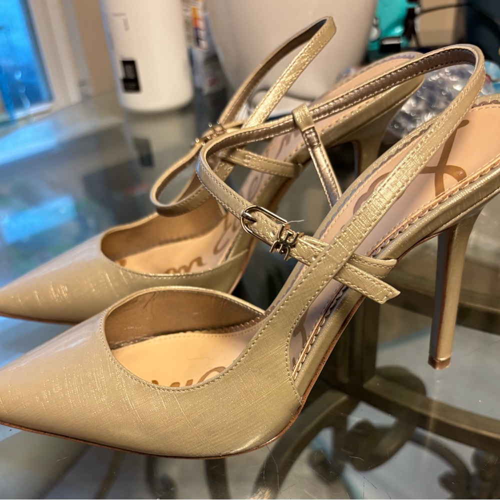 Sam Edelman Metallic Gold Pointed Slingback Heels